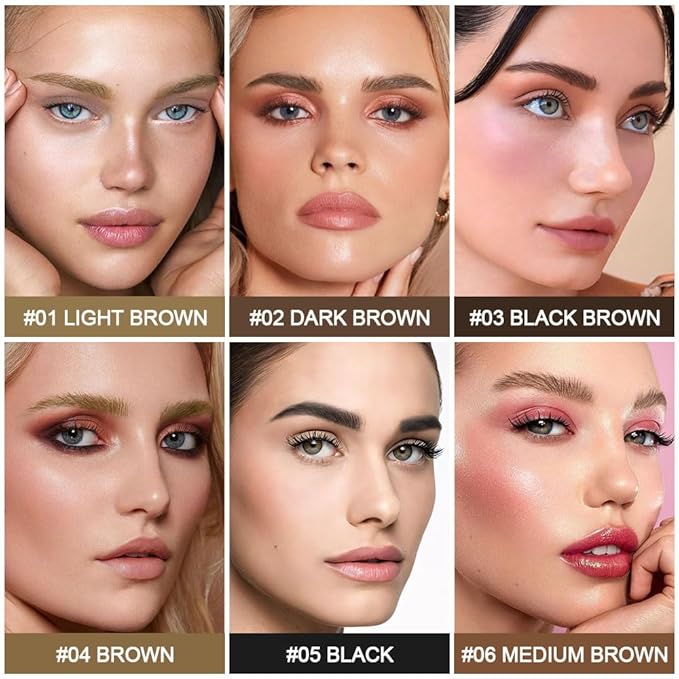evpct 1Pcs Brown Magic Microblading Eyebrow Contouring Pen Brow Pencil, with 4 Brush Micro-Fork-Tips Precise Applicator, with Dual-ended Eyebrow Brush, Hair Like Strokes, Natural Looking Brows