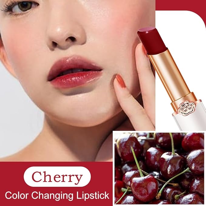 evpct 2Pcs Black Red Cherry Magic Mood Color Changing Lipstick Long Lasting 24 Hours Original for Women, PH Color Change Changing Jelly Lipstick Tinted Lip Balm Gloss Stain Makeup Set labiales magicos