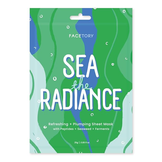 FACETORY K Beauty Face Mask Skin Care - SEA THE RADIANCE PLUMPING Sheet Mask with Peptides & Seaweed Extract | Hydrates, Firms, Rejuvenates (5 Pack)