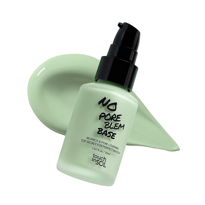 TOUCH IN SOL Redness Correcting Base Primer 1.01 fl.oz. - Pore Minimizing Green Toned Makeup Base - Tone Neutralizing before Foundation - Minimize Rosacea, Redness - No Pore Blem Primer Base