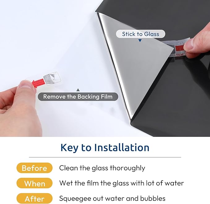 rabbitgoo Window Privacy Film One Way Window Tint for Home, Removable Reflective Heat Sun Blocking Anti UV Glass Door Covering, Mirror Tinting Film House Office, 23.6 in X 13.1 Feet, Black Silver