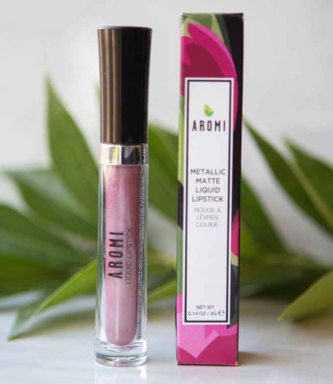 Aromi Dusty Rose Metallic Liquid Lipstick, Rosy Pink Lip Color for Women, Shimmery Finish, Long Lasting, Waterproof, Vegan (Pixie Dust)
