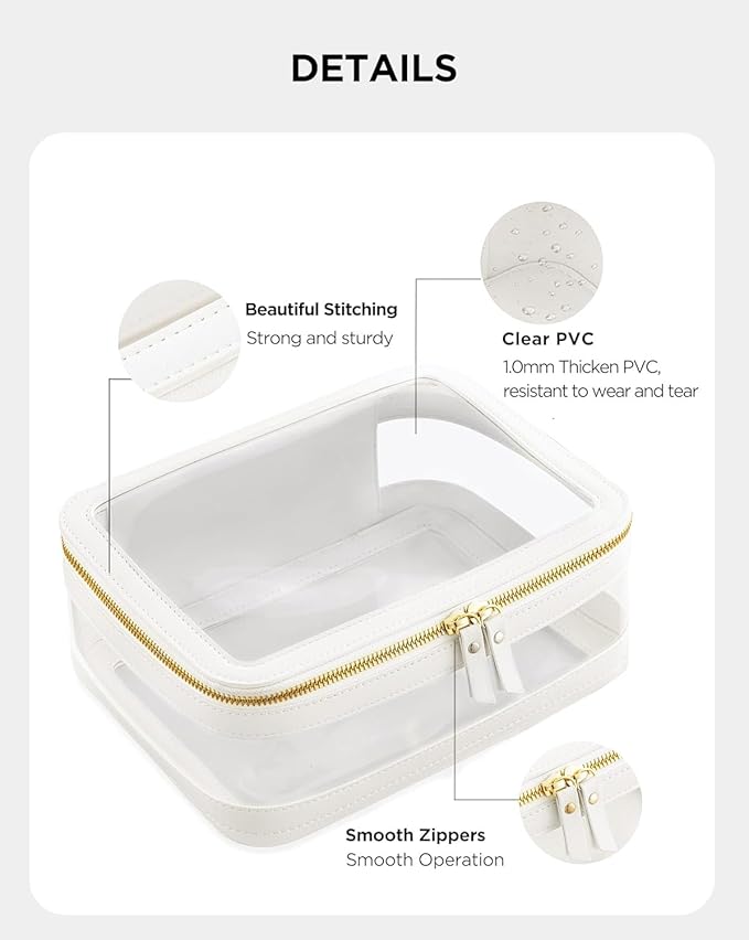 HBlife Clear Makeup Bag Organizer, Portable Travel Toiletry Cosmetic Case for Women, Large Make Up Bag Makeup Train Case Transparent Storage Pouch with Handle(White)
