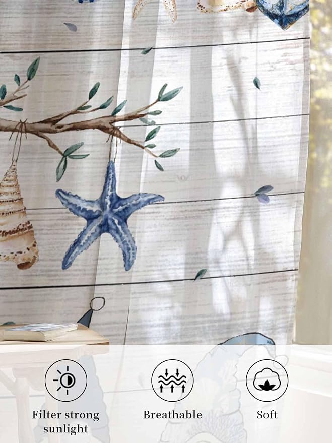 Sheer Curtains 72 Inches Long, Coastal Eucalyptus Semi Sheer Curtains Light - Image 6