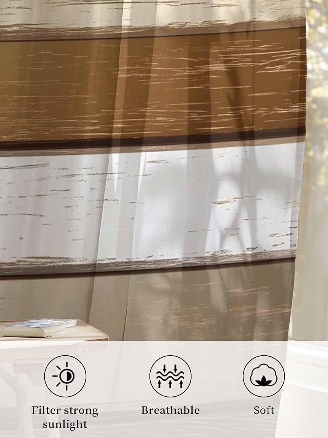 Sheer Curtains 96 Inches Long, Vintage Geometric Brown Semi Sheer Curtains - Image 6