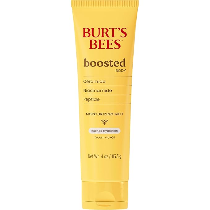 Burt's Bees Christmas Gifts, Boosted Body Moisturizing Melt With a Ceramide, Niacinamide and Peptide Complex, Intense Skin Hydration, Cream-to-Oil Body Lotion, Tropical Scented, 4 oz. Tube