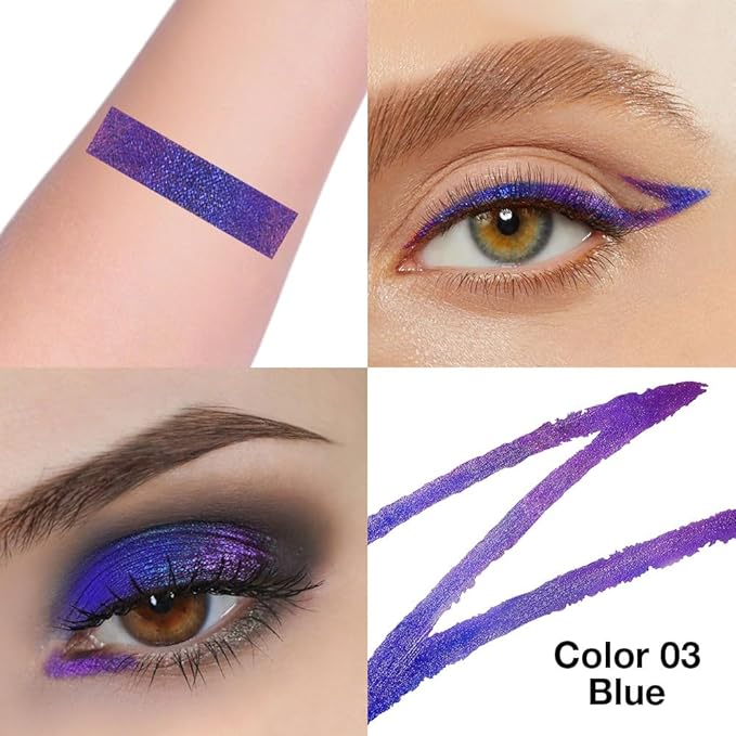 evpct Chameleon Duo Chrome Liquid Eyeliner, Light Royal Blue Glitter Metallic Shimmer Liquid Eyeliner, Multichrome Color Shift, Long Lasting Waterproof Eye Liner Eyeshadow Pencil Face Glitter Makeup