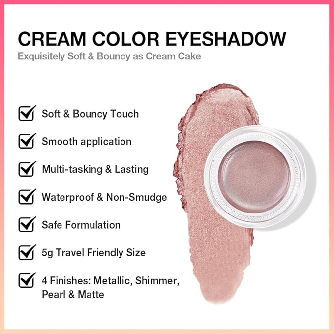 Kaely Single Cream Eyeshadow Pot, Golden Tan Antique Rose Shimmer Eye Shadow for Older Women High Pigmented Waterproof, Natural Eyeshadow Palette Makeup Brightener, sombras en crema para ojos, R02
