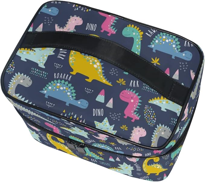 Makeup Bag, Cute Funny Dinosaurs Travel Makeup Organizer Bag Cosmetic Cases Toiletry Bags for Girl Women Ladies