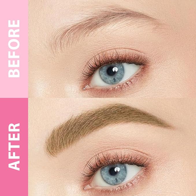 evpct 1Pcs Brown Magic Microblading Eyebrow Contouring Pen Brow Pencil, with 4 Brush Micro-Fork-Tips Precise Applicator, with Dual-ended Eyebrow Brush, Hair Like Strokes, Natural Looking Brows