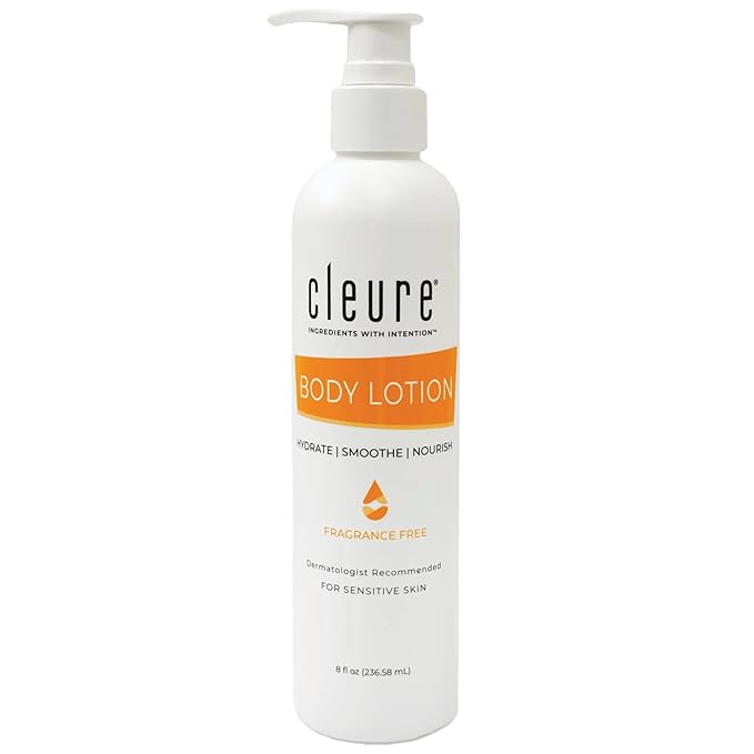 Cleure Body Lotion for Sensitive Skin - Daily Moisturizer with Shea Butter & Vitamin E - Fragrance Free, Gluten Free, Paraben Free (8 oz, Pack of 1)