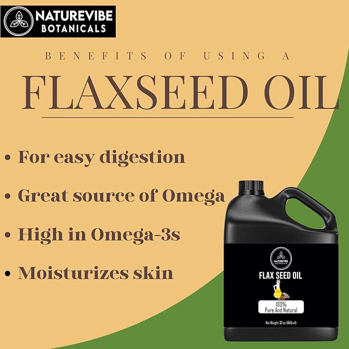 Naturevibe Botanicals Flaxseed Oil 32 Ounces | 100% Pure and Natural | Great for Skin Care and Hair Care