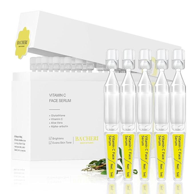 Vitamin C Face Serum with Glutathione, 4D Hyaluronic Acid & Aloe Vera – Lightweight Brightening & Hydrating Ampoule for Daily Skincare, Dark Spots, Sensitive Skin Friendly - (1.0 ml)*30 Vials
