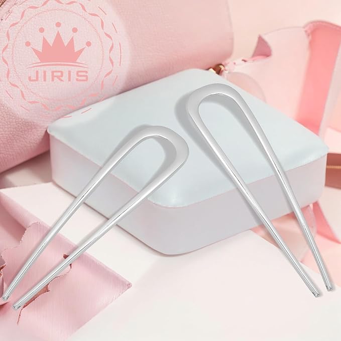 2PCS 5.5Inch French Hair Pins Large U-Shaped Pins for Women and Girls Fashion Metal Hair Pin French Twist Hair Pins for Buns, Updos,Stylish and Functional(set3-silver)
