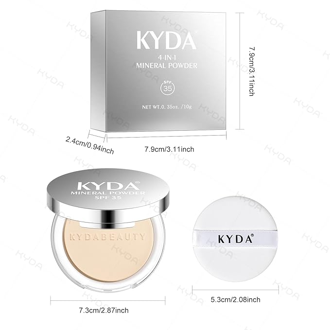 KYDA Mineral Powder, SPF 35, 4-in-1 Mineral Pressed Powder Foundation with Concealer and Setting, Matte Weightless Pressed Foundation, Light to Medium Coverage, FAIR IVORY