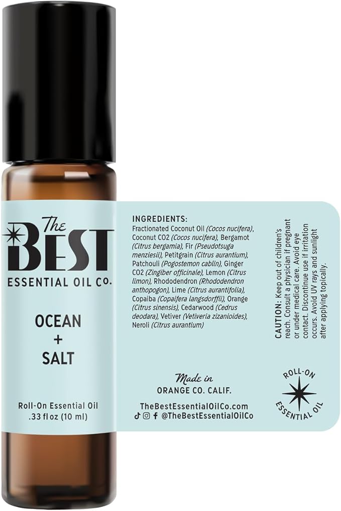 The Best Ocean + Salt Essential Oil Roll-On Blend- Premium Grade- Pre-Diluted in Coconut Oil- Ready to Use- 10 ml (.33 fl oz)