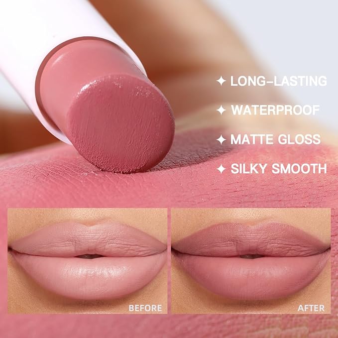 USHAS Lipstick and Lip Liner Combo Set 2 in 1 Waterproof Lipstick and 24H Lip liner Set Long Lasting Lipsticks for Women, Matte Lipstick Pen with Lip Liner Makeup Kits Set
