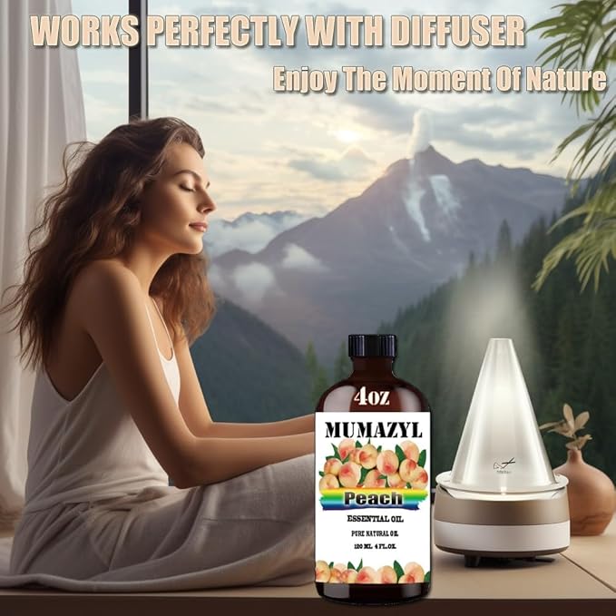 Peach Essential Oil, Peach Oil 4 Fl Oz 120ML for Diffuser Humidifier Yoga Cleaning DIY Candle Soap Making Essential Oils
