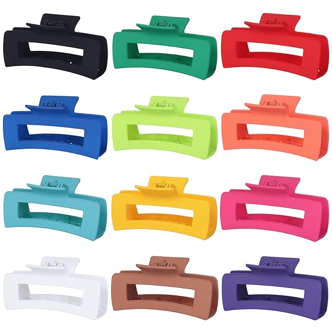 4.1 Inch Jumbo Claw Clips for Thick Hair - 12 Pcs Square Hair Accessories for Women and Girls - Dopamine