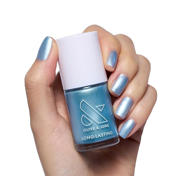 Olive & June Long Lasting Nail Polish | Gel-Like Finish No Lamp Needed | Lasts up to 10 days | Salon-Quality at Home | 15-Free Vegan Cruelty-Free Chip-Resistant Shine |Same Day Next Year Shimmery Blue