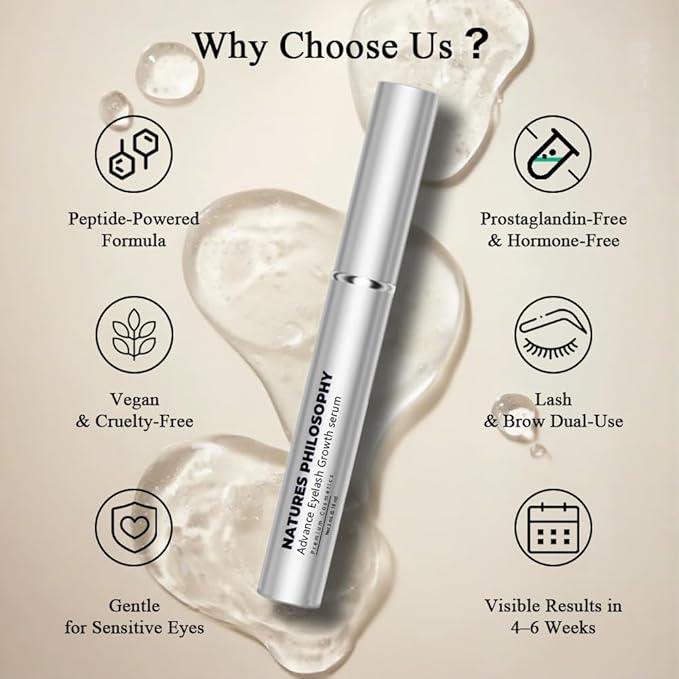 NP NATURES PHILOSOPHY Lash Brow Growth Serum, Prostaglandin-Free Eyelash Liquid for Thicker Longer Fuller Natural Lashes, Peptide Eyelash Eyebrow Enhancing Serum - Sérum De Pestañas Crecimiento 3ml