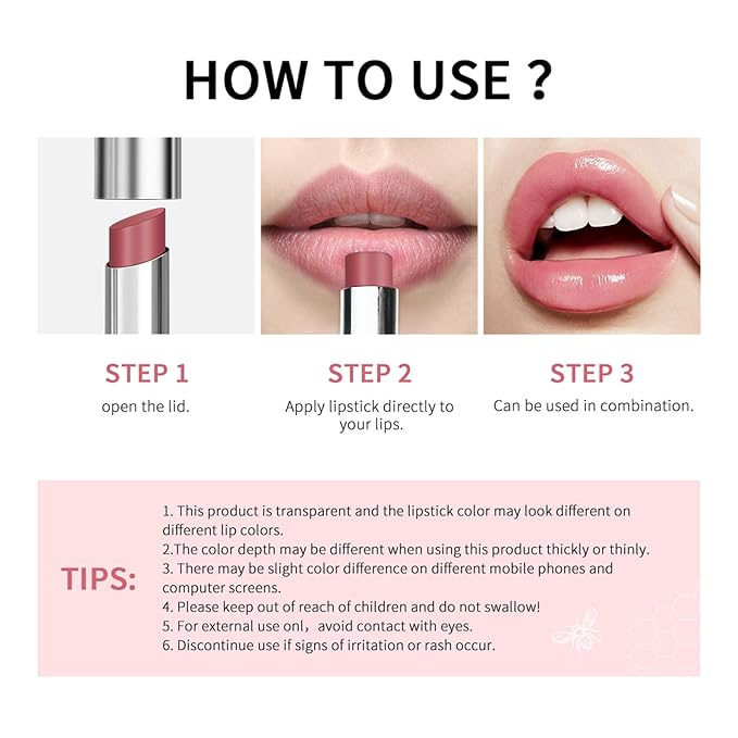 Pink Honey Lipstick Tinted Lip Balm - Sheer Hydrating Lipstick for All Skin Tones - Moisturizing Lip Color, Nourishing Lip Balm with Natural Black Cherry Tint