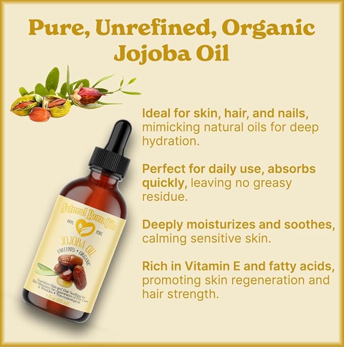 Natural Born Oils Jojoba Oil, 1 Gallon, Organic, Cold-Pressed, Vitamin-Rich, Deep Skin Hydration, Hair Revitalization