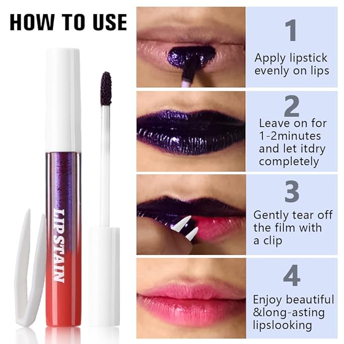 Matte Liquid Lip Stain Peel Off Lip liner Tattoo with Tweezer, Mauve Red Liquid Lipstick Lipstain Long Lasting Waterproof for Women, Highly Pigmented Not Faded Smudge-proof Easy to Apply, 02