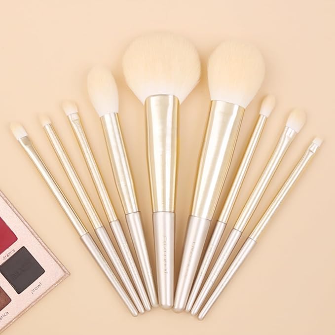 Natural Hair Makeup Brush Set Professional, Fox Hair Makeup Brushes Set with Case by Luxury ENZO KEN, Gold Cosmetic Brushes Makeup Set, Natural Makeup Brushes, Natural Bristle Makeup Brushes.(Cloud)