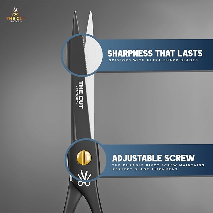 The Cut Factory® 6.5” Matte Black Luxury Hair Scissors – Ultra-Sharp High Carbon Steel Barber Shears for Men, Women & Kids – Gift-Boxed with Leather Pouch – Precision Cutting for Salon & Home