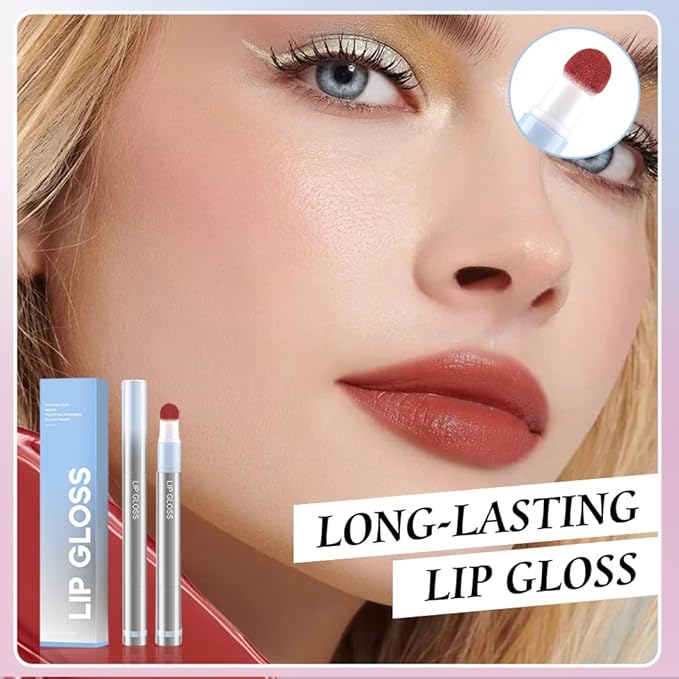Cushion Lip Gloss Matte Lip Tint – Long-Lasting Lightweight Color, Soft Plush Applicator for Gradient Blurred Lips, Non-Sticky Velvet Finish Hydrating Lip Stain 06#–Mocha Brown
