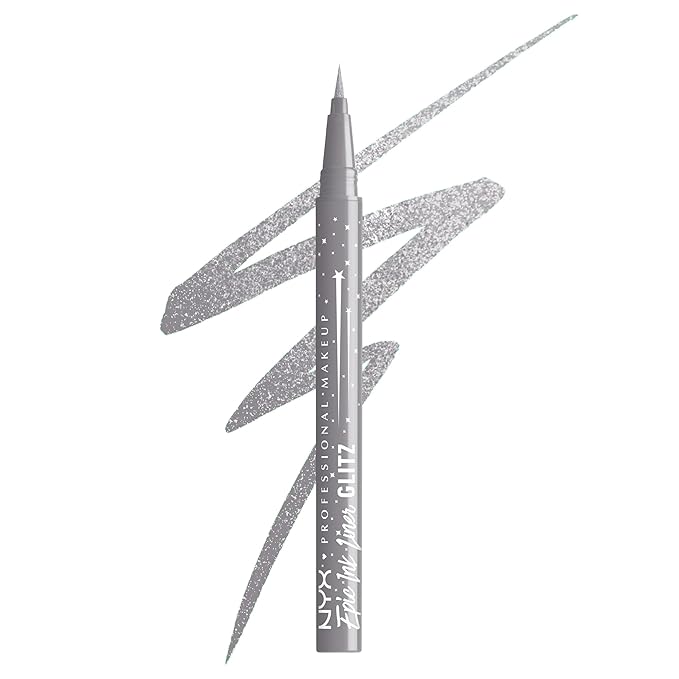 NYX PROFESSIONAL MAKEUP Epic Ink Glitz Liner, Waterproof Metallic Liquid Eyeliner with Vegan Formula - Flashy Flare (Shimmer Light Grey)