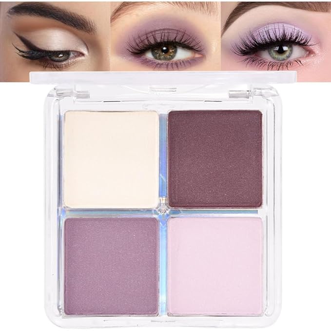 evpct Eyeshadow Quad Palette, Nude Pink Dark Mauve Plum Voilet Lavender Purple Glitter Shimmer Metallic Matte High Pigment Mini Eye shadow Palette Makeup for older Women, Vegan Cruelty-free, Romance