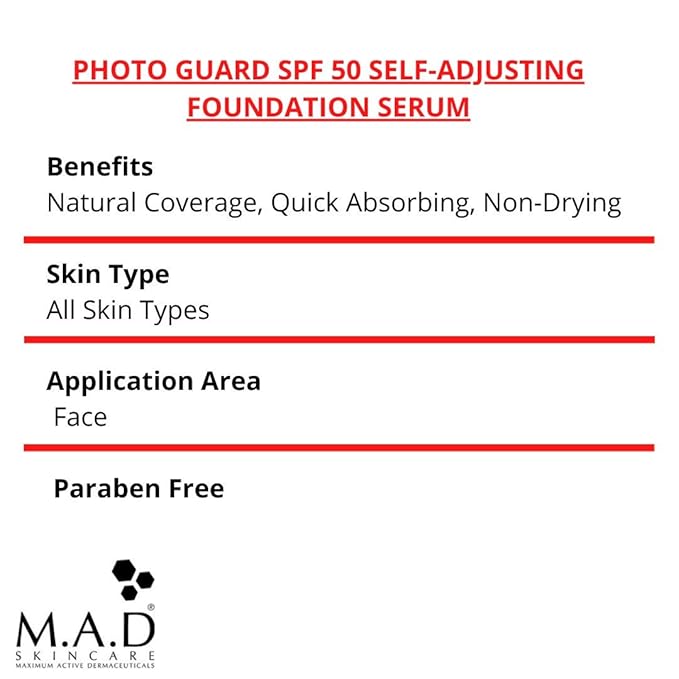 M.A.D Skincare Photo Guard SPF 50 Broad Spectrum Self-Adjusting Foundation Serum - Neutral - by Maximum Active Dermaceuticals