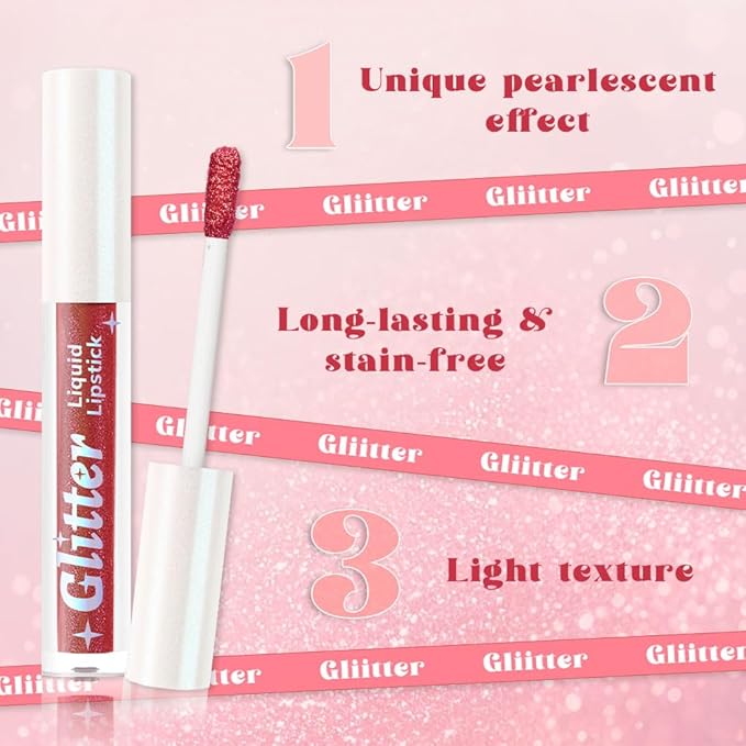 Orange Red Metallic Lipstick for Women,Lightweight Glitter Sparkling Liquid Lipsticks,Shimmer Lip Gloss Stain Long Lasting Waterproof Smudge Proof Non-Drying 24 Hour Full Coverage Lip Makeup,Vegan