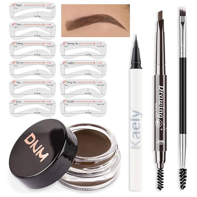 evpct Eyebrow Stencils Kit for Women Shaping, Eyebrow Shaper Makeup Kit, Eye Brow Stencil Shaper Tinting kits for Women, with Eyeliner, Eyebrows Pencil, Pomade, Brush and 10 Stencils, 05# SOFT BROWN