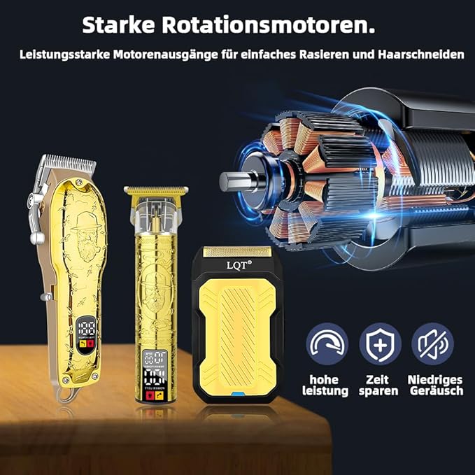 Professional Hair Clipper Set for Men Electric Shaver Razor Cordless Hair Cutting Barber Clippers Beard Trimmer Men’s Grooming Kit Gifts for him (Gold)