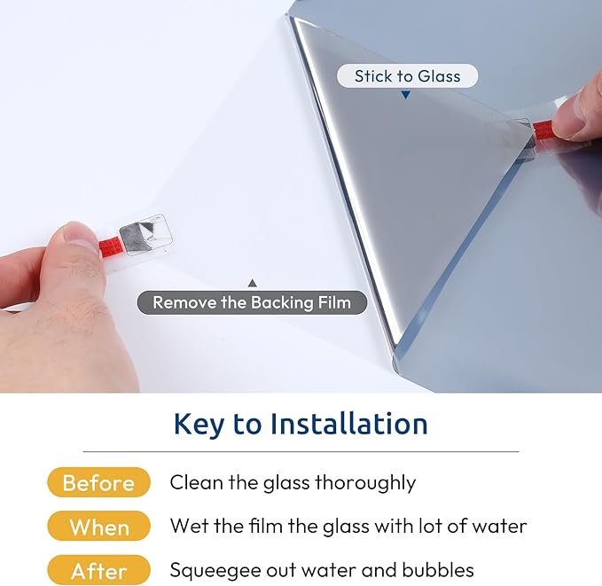 rabbitgoo Window Privacy Film One Way Window Tint for Home, Removable Reflective Heat Sun Blocking Anti UV Glass Door Covering, Mirror Tinting Film House Office, 17.5 in X 9.8 Feet, Silver