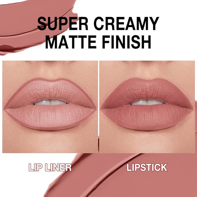 Kaely Nude Pink Gradient Matte Lipstick Lip Liner Pencil for Women, 2in1 Flawless Contour Gradual Ombre Effect Lip Pencil Makeup Waterproof, labiales mate 24 horas originales, 17
