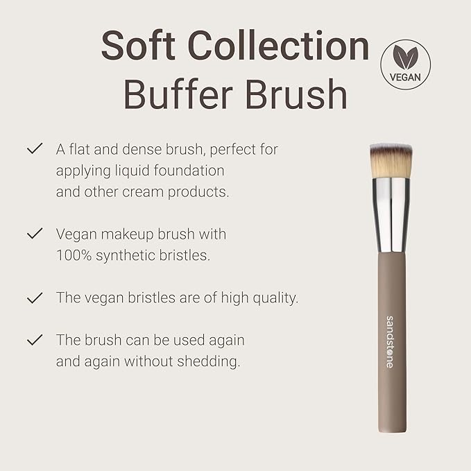 Sandstone Scandinavia Soft Collection Makeup Brush - Professional Premium Flat top Foundation brush for applying and blending liquid foundation. Ultra soft bristles. Vegan brush for all skin types