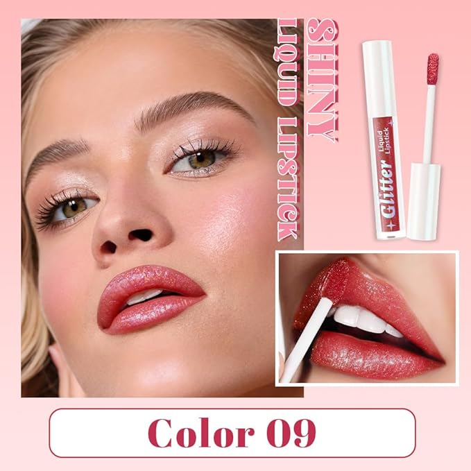 Orange Red Metallic Lipstick for Women,Lightweight Glitter Sparkling Liquid Lipsticks,Shimmer Lip Gloss Stain Long Lasting Waterproof Smudge Proof Non-Drying 24 Hour Full Coverage Lip Makeup,Vegan