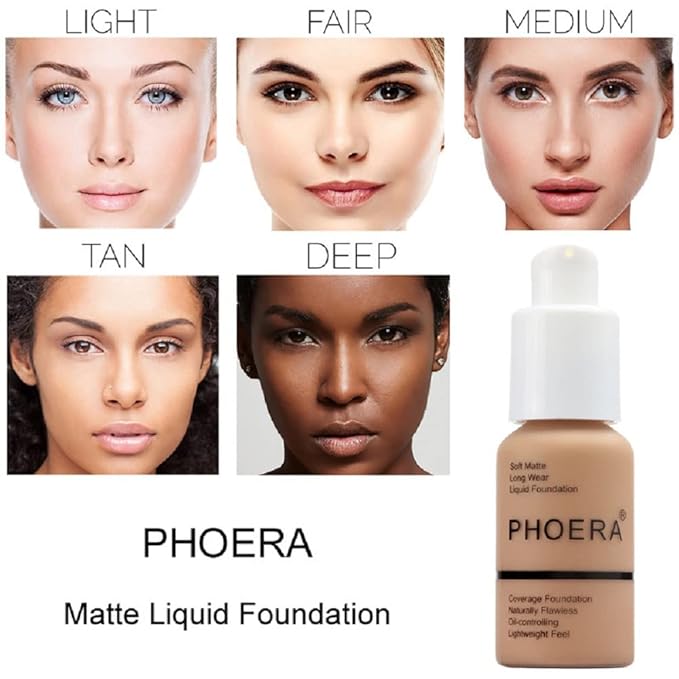 2 Pack PHOERA Foundation 108# Tan and 109# Mocha,Soft Matte Oil Control Liquid Foundation.