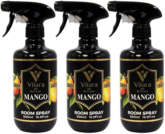 Vilara US Room Spray Freshener – Long-Lasting Luxury Perfume Scent, Linen & Fabric Spray for Bedding, Furniture, Home & Bedroom Aromatherapy – 16.9 fl oz (Mango Pack 3)