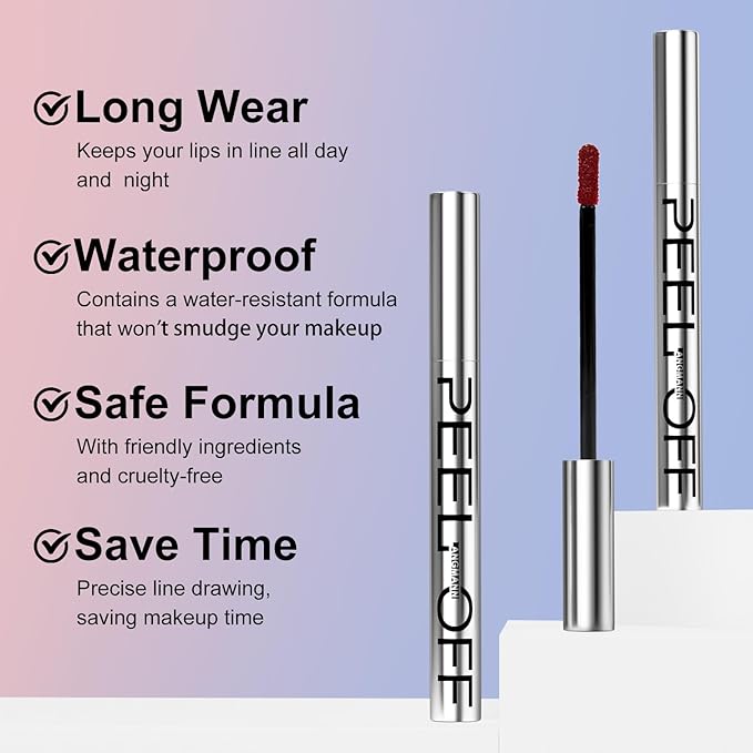 LANGMANNI 2 Colors Long-Lasting Peel Off Lip Liner Set, Waterproof & Smudge-Proof Matte Lip Liners Gift Makeup For Girls (#1+2)