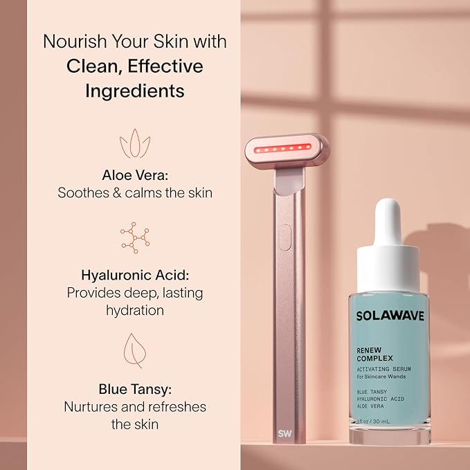 Solawave 4-in-1 Radiant Renewal Red Light Therapy Wand & Renew Complex Activation Serum | Beauty Device for Face & Neck | Serum Boosts Anti-Aging Effects, Reduces Wrinkles, Dark Circles & Puffiness