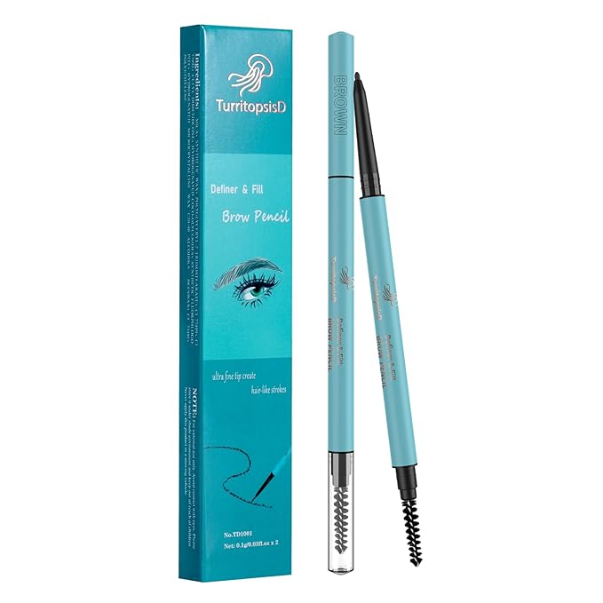 TurritopsisD Eyebrow Pencil Liner 【2-Pack Dark Brown】 Waterproof Long-Lasting Retractable Extra-thin Pen Built-in Brush Create Eye Brow Natural Makeup
