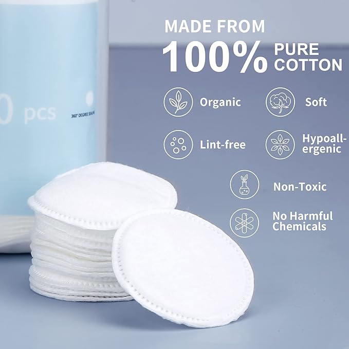 MSQ Cotton Rounds (500 Count), Makeup Remover Pads, Hypoallergenic, Face Cotton Pads, Facial Cleansing Round Cotton Pads, Lint-Free