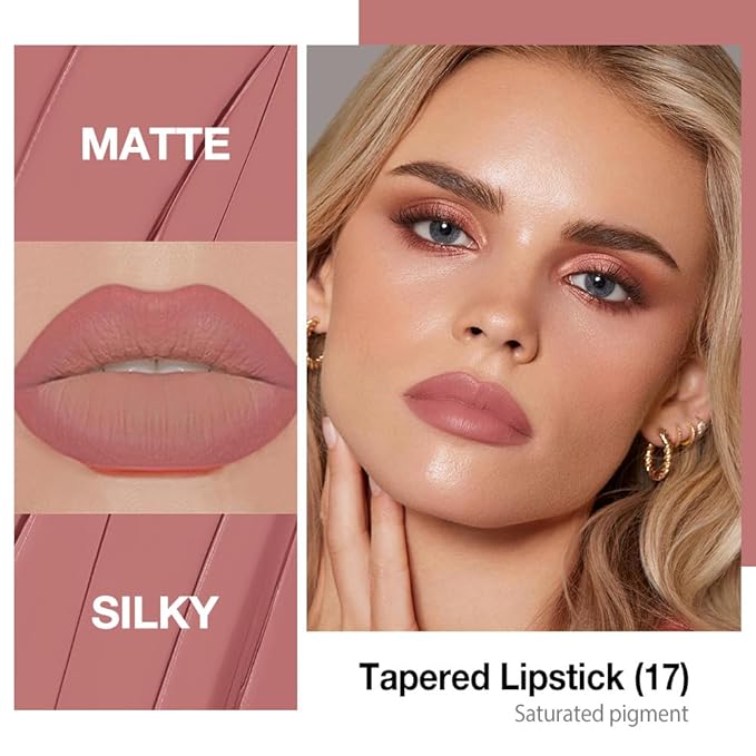 Kaely Nude Pink Gradient Matte Lipstick Lip Liner Pencil for Women, 2in1 Flawless Contour Gradual Ombre Effect Lip Pencil Makeup Waterproof, labiales mate 24 horas originales, 17