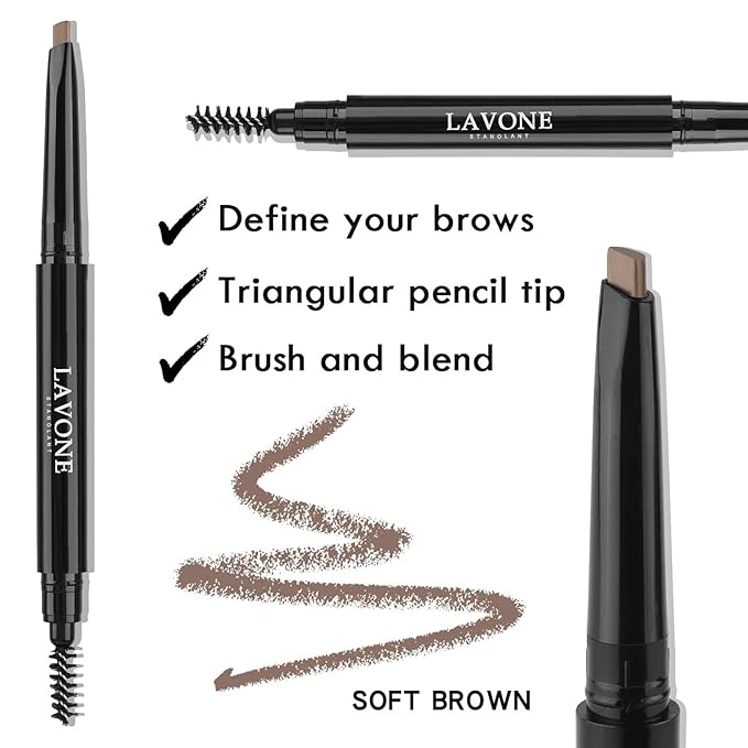 LAVONE Eyebrow Stamp Pencil Kit - Brow Stamp Trio with Waterproof Eyebrow Pencil, Eyeliner, Pomade, and Dual-ended Brush - Blonde