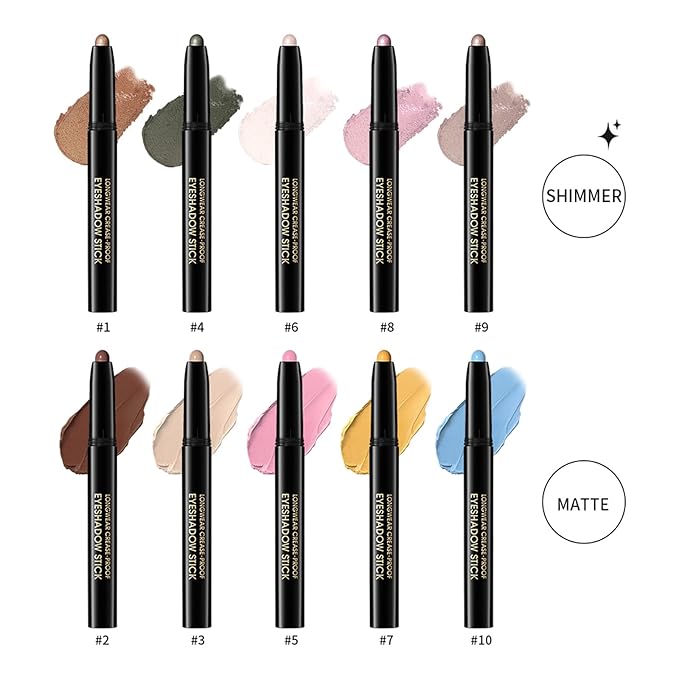 CHIFURE Eyeshadow Stick, Shimmer and Matte Cream Eye Shadow Brightener Sticks Eyeliner Pencil Crayon, Waterproof Long Lasting Eye Highlighter Stick Makeup,0.056 Oz(#10-Cornflower)